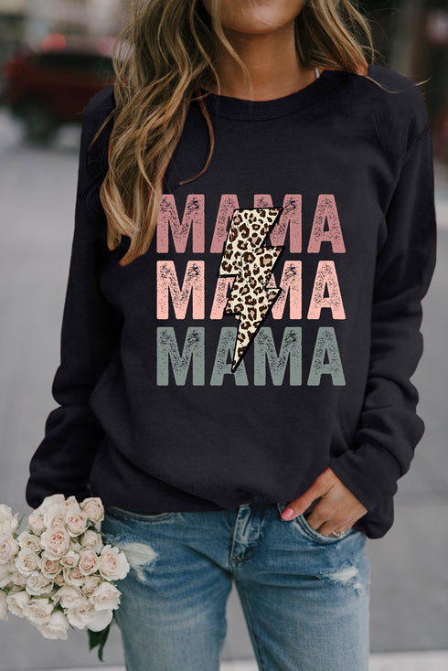 Black Leopard Lightning MAMA Graphic Pullover Sweatshirt